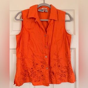 Edward Irish Linen Embroidered Sleeveless Women’s Shirt Top Size M 100% Linen